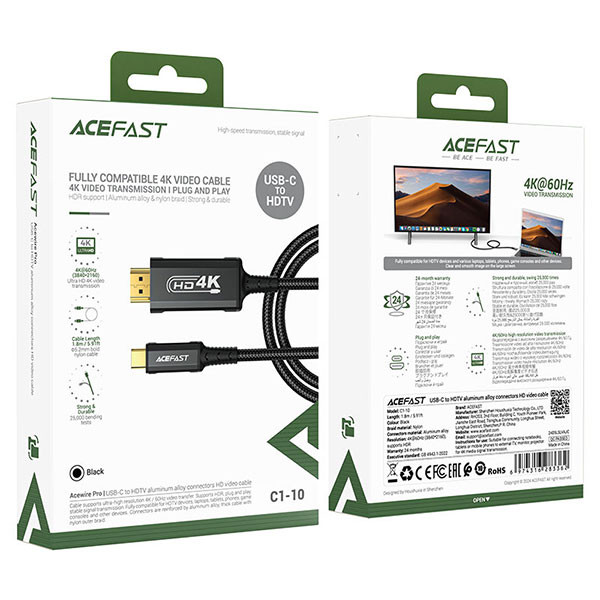 کابل تبدیل HDMI به USB-C ایس فست مدل C1-10 طول ۱.۸ متر