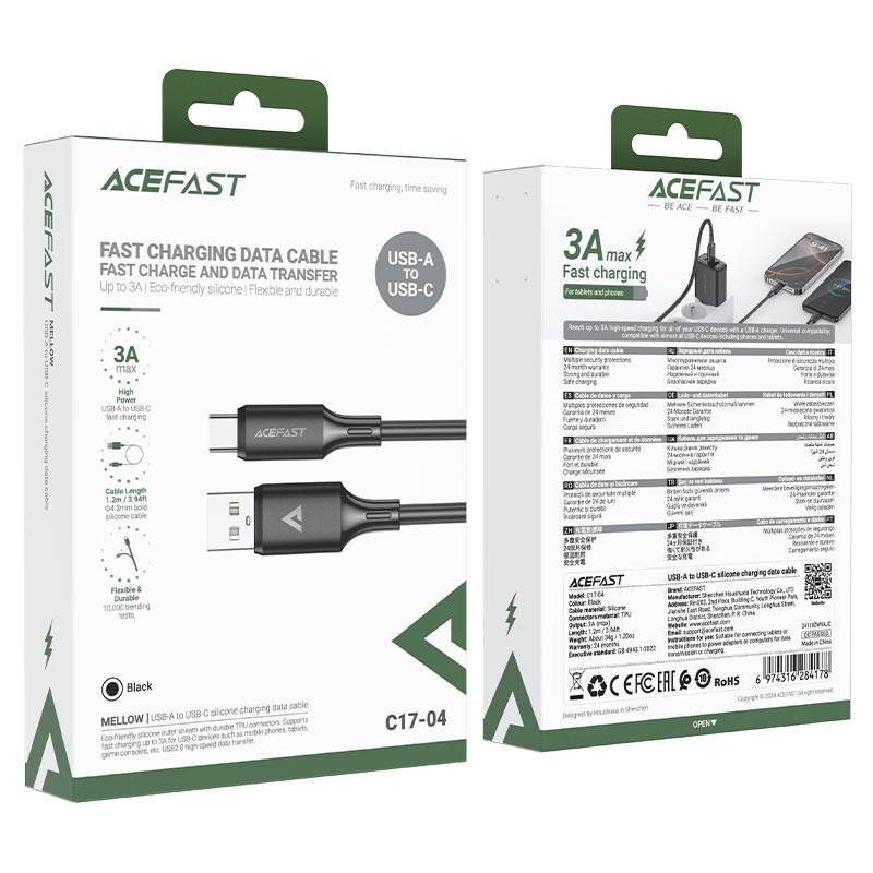 کابل تبدیل USB به USB-C ایس فست مدل C17-04 طول 1.2 متر