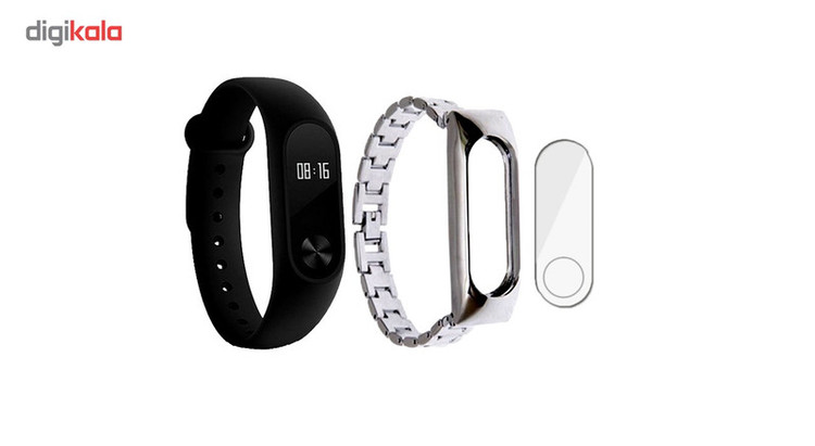مچ بند هوشمند شیائومی مدل Mi Band 2 به همراه بند فلزی METAL و گلس