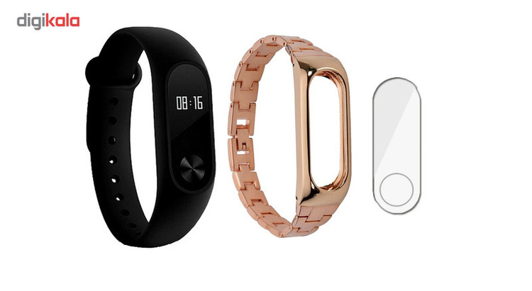 مچ بند هوشمند شیائومی مدل Mi Band 2 به همراه بند فلزی METAL و گلس