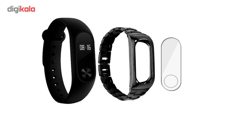 مچ بند هوشمند شیائومی مدل Mi Band 2 به همراه بند فلزی METAL و گلس