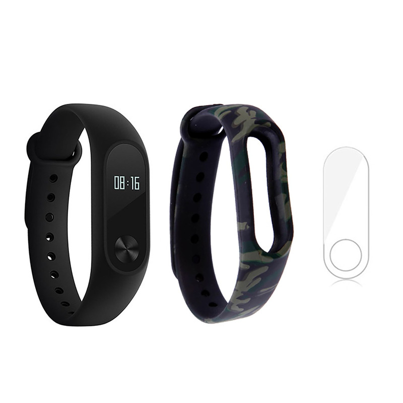 مچ بند هوشمند شیائومی مدل Mi Band 2 به همراه بند سیلیکونی طرح چریکی و گلس