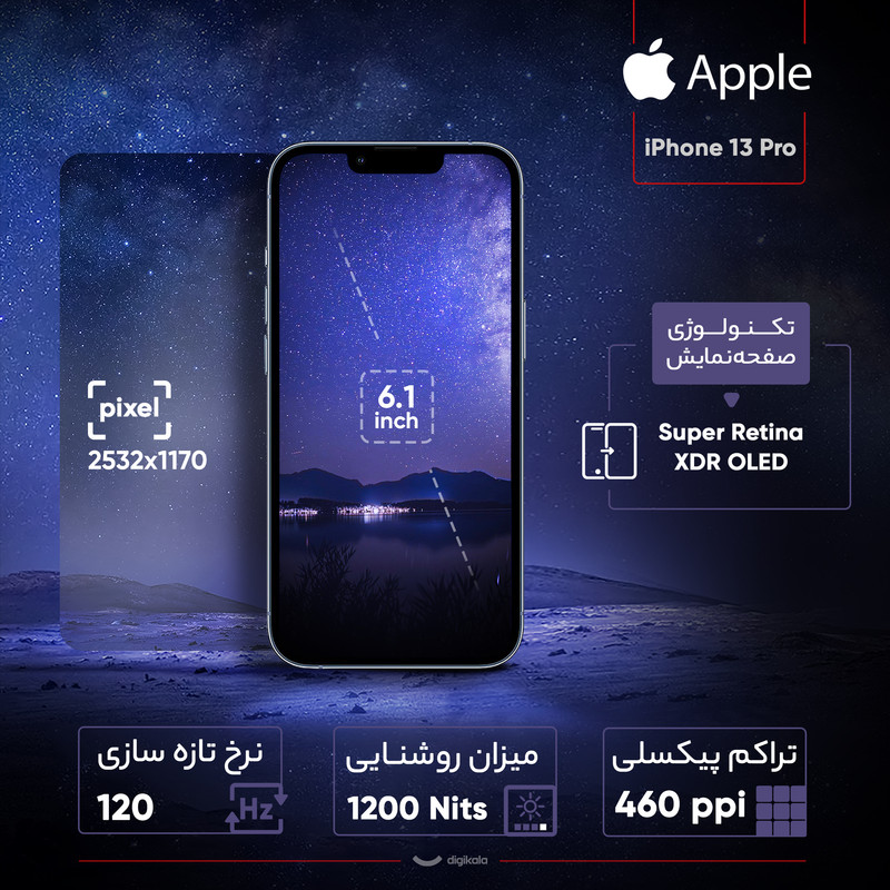 گوشی موبایل اپل مدل iPhone 13 Pro A2639 دو سیم کارت ظرفیت 1 ترابایت و 6 گیگابایت رم - اکتیو