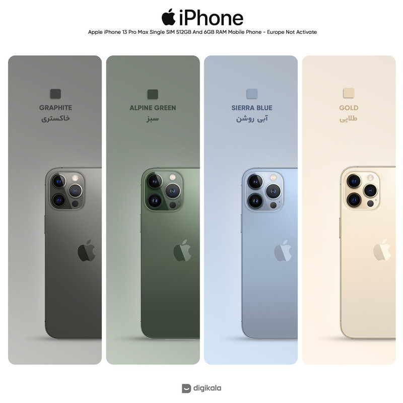 گوشی موبایل اپل مدل iPhone 13 Pro Max تک سیم کارت ظرفیت 512 گیگابایت و رم 6 گیگابایت - اروپا نات اکتیو