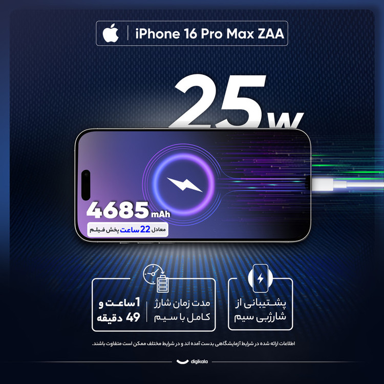 گوشی موبایل اپل مدل iPhone 16 Pro Max ZAA دو سیم کارت ظرفیت 1 ترابایت و رم 8 گیگابایت - به همراه شارژر
