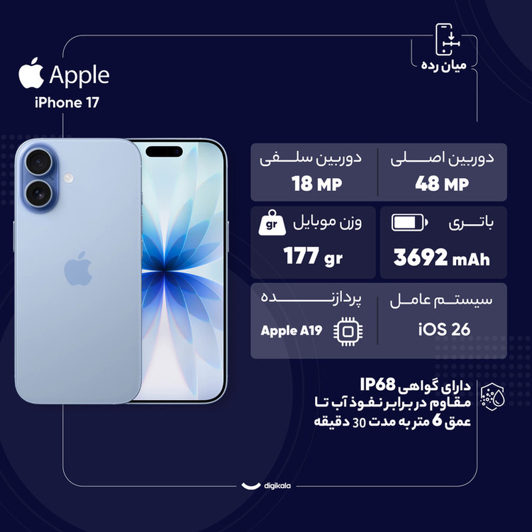 گوشی موبایل اپل مدل iPhone 17 CH دو سیم کارت ظرفیت 512 گیگابایت و رم 8 گیگابایت - نات اکتیو