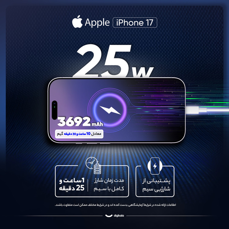 گوشی موبایل اپل مدل iPhone 17 ZAA تک سیم کارت + eSim ظرفیت 512 گیگابایت و رم 8 گیگابایت - اکتیو