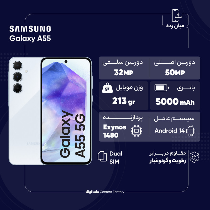 گوشی موبایل سامسونگ مدل Galaxy A55 دو سیم کارت ظرفیت 256 گیگابایت و رم 12 گیگابایت - ویتنام