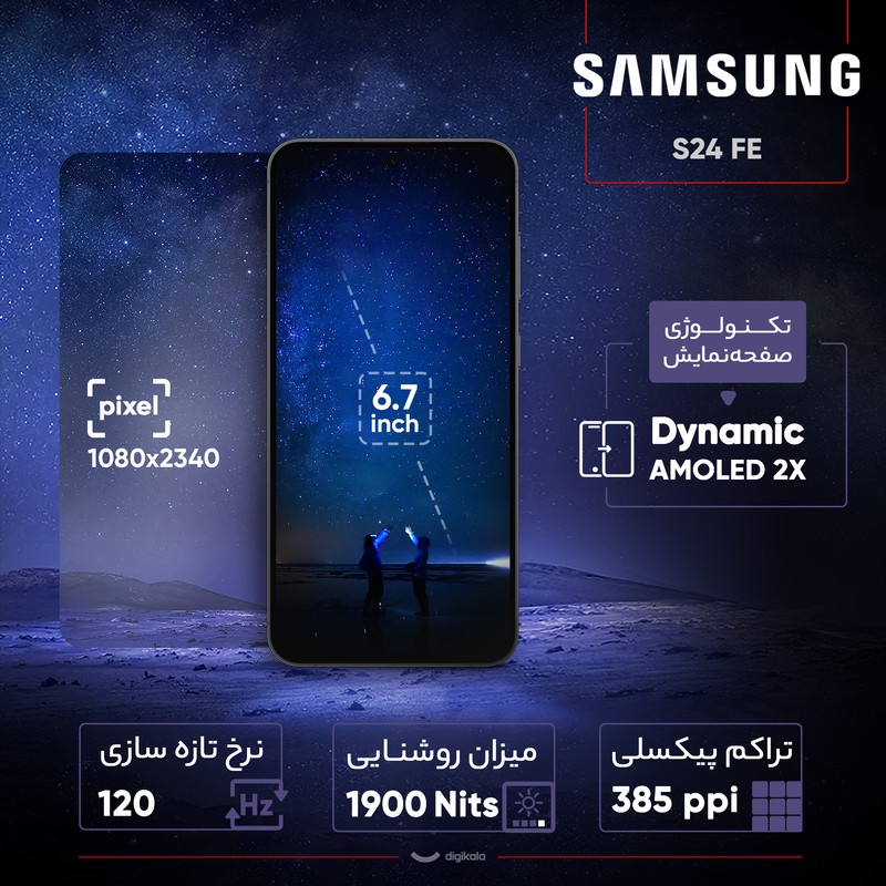 گوشی موبایل سامسونگ مدل S24 FE دو سیم کارت ظرفیت 256 گیگابایت و رم 8 گیگابایت - ویتنام - به همراه هدیه شارژر 45 واتی سامسونگ همراه با کابل تبدیل USB-C به طول 1.8 متر و محافظ صفحه نمایش
