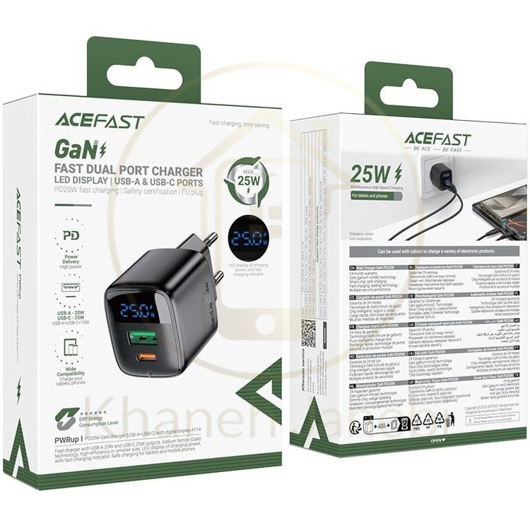 شارژر دیواری ایس فست ACEFAST A114 PD25W GaN Fast Charger توان 25 وات