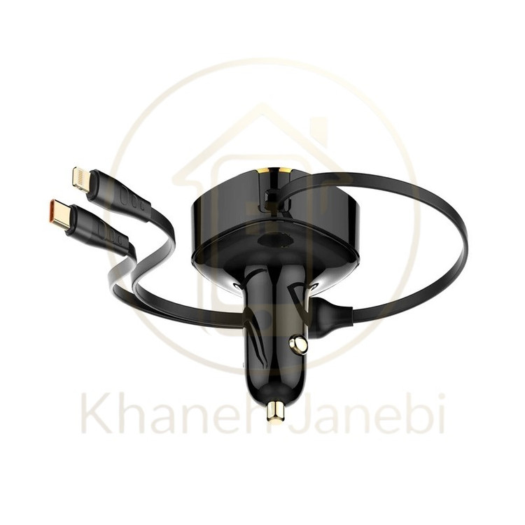 شارژر فندکی الدینیو Ldnio C107 توان 30 وات همراه با کابل جمع شونده