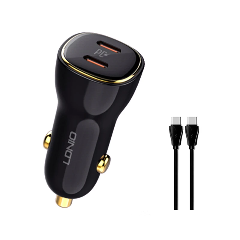 شارژر فندکی 60 وات الدینیو مدل C104 همراه با کابل USB-C