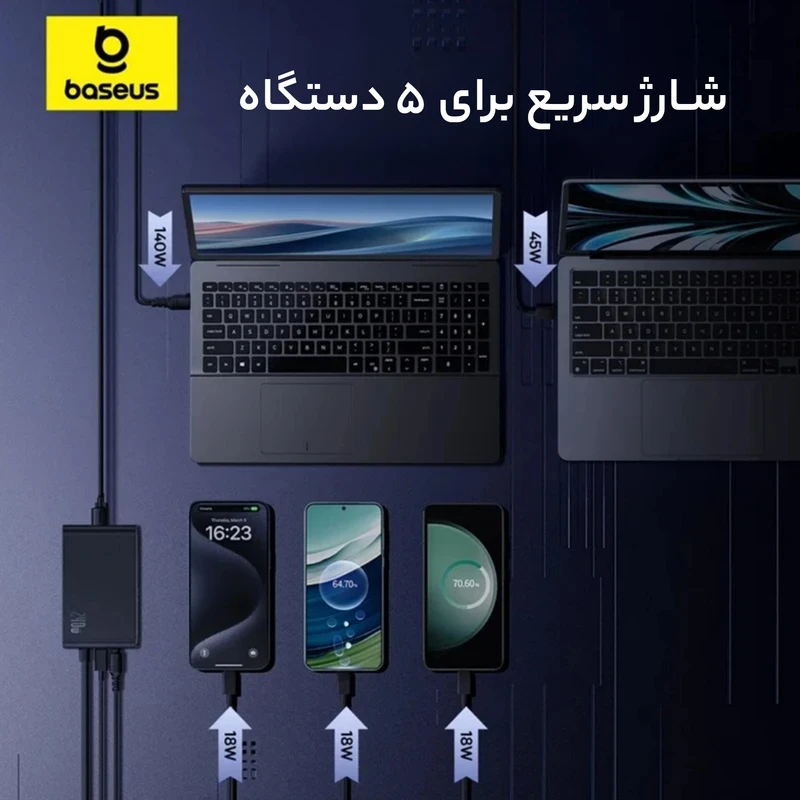 هاب شارژر 5 پورت بیسوس Baseus P10163901113 Simultaneous Charging CCGAN240CE توان 240 وات